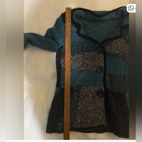 Vintage SweaterChunky knit  Patchwork Sweater Cardigan Cotton Wool Large - Picture 7 of 8